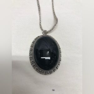 Huge Sterling Cabochon Onyx Necklace